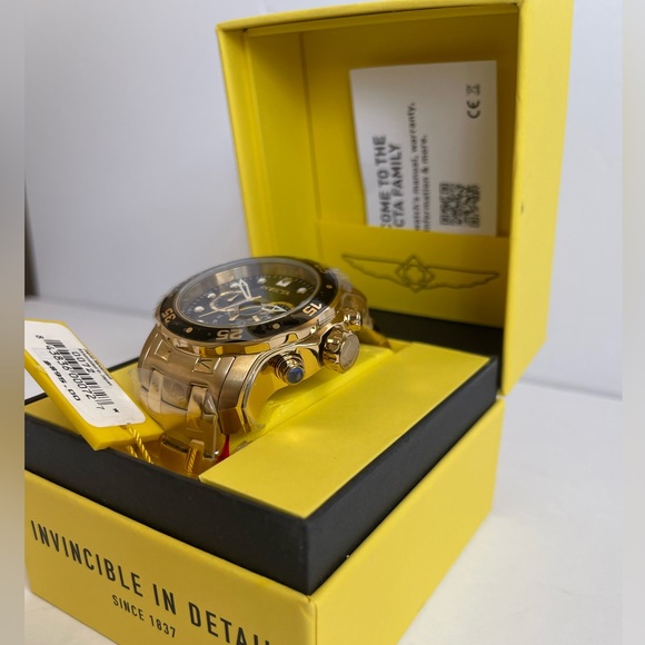 INVICTA Pro Diver Gold 0072 Mens Watch Chronograph Stainless Steel Band NIB - Picture 6 of 11